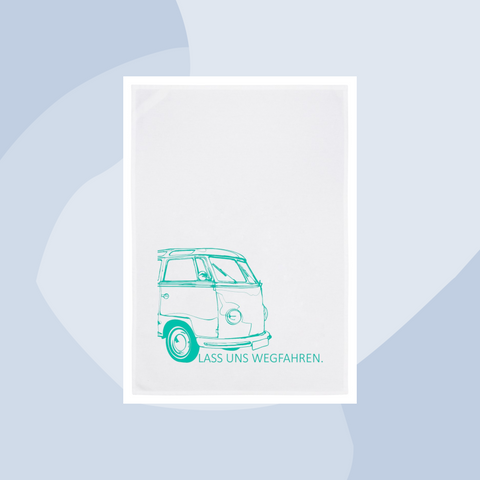 1730 Geschirrtuch Handtuch Baumwolle Aufdruck Lass uns wegfahren Geschenke Geschenkeladen Köln Feinkostladen Online Shop Gourmet
