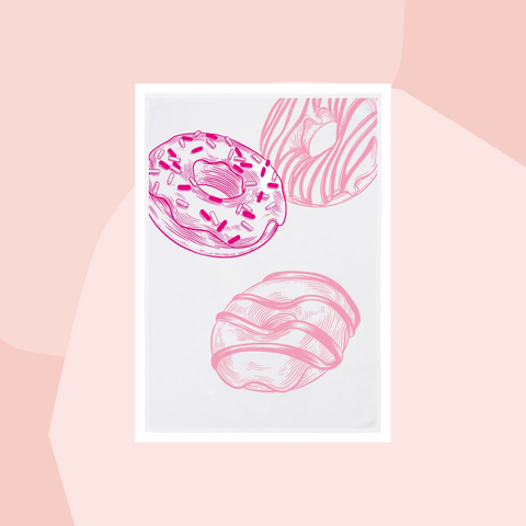 1730 Geschirrtuch Handtuch Baumwolle Aufdruck Donuts pink Geschenke Geschenkeladen Köln Feinkostladen Online Shop Gourmets