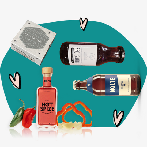 Geschenkbox zum Vatertag Geschenke Grillen Chillen Bier Saucen Feinkost Online Shop Delikatessen Spezialitäten Gourmet Feinkostladen Köln Feinkostgeschäft Foodies