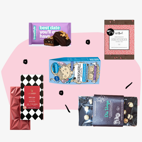 Geschenkbox Naschkatze Geschenkset Geschenke Süßigkeiten Schokolade Feinkost Online Shop Feinkostladen Köln Delikatessen Feinkostgeschäft Feinkostladen Spezialitäten vegan Concept Store