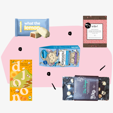 Geschenkbox Naschkatze Geschenkset Geschenke Süßigkeiten Schokolade Feinkost Online Shop Feinkostladen Köln Delikatessen Feinkostgeschäft Feinkostladen Spezialitäten vegan Concept Store