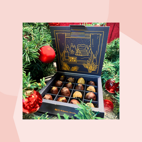 djoon Schokolade Weihnachten Christmas Dattel Pralinen Mix Feinkost Feinkostladen Delikatessen Spezialitäten Köln Geschenke Foodies Datteln vegan