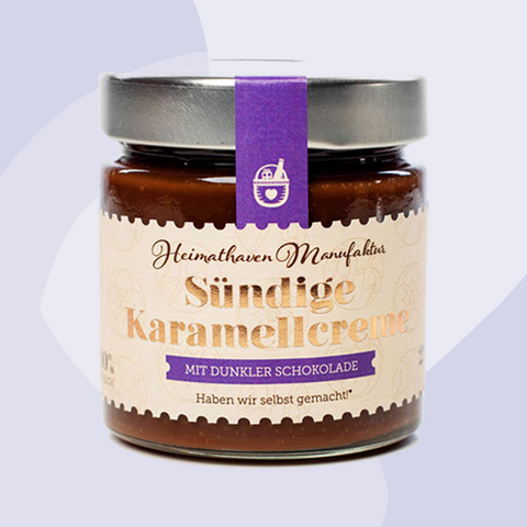 Sündige Karamellcreme mit dunkler Schokolade Heimathaven Manufaktur 225 g Feinkost Delikatessen Manufakturen Geschenke Köln Online