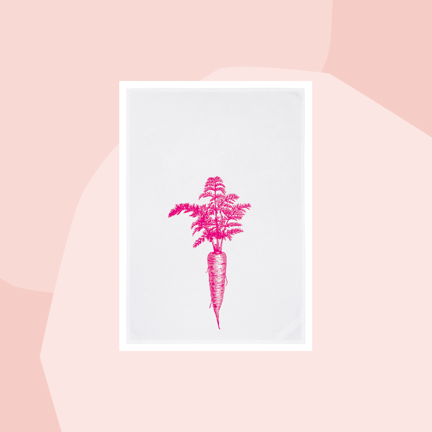 1730 Geschirrtuch Handtuch Baumwolle Aufdruck pink Möhrchen Möhre Mohrrübe Karotte Geschenke Geschenkeladen Köln Feinkostladen Online Shop Gourmets