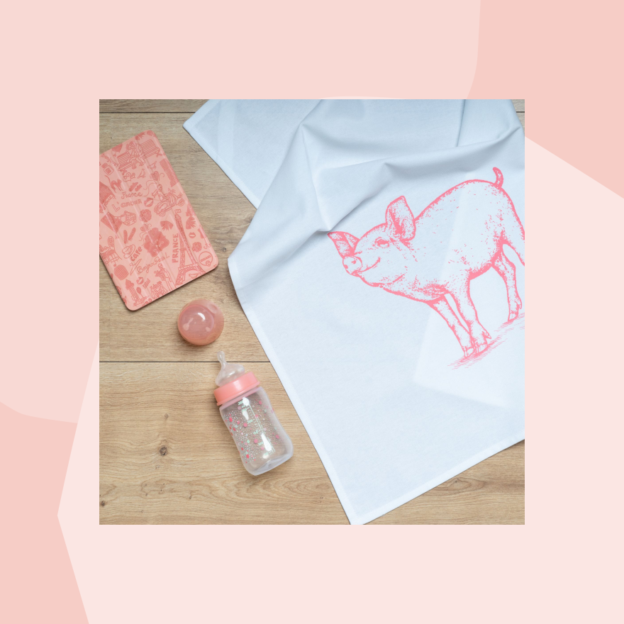 1730 Geschirrtuch Handtuch Geschirrtuch Abtrockner rosa pink Schweinchen Baumwolle Aufdruck Geschenke Geschenkeladen Köln Feinkostladen Online Shop Gourmet