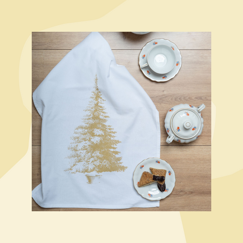 1730 Geschirrtuch Handtuch Baumwolle Aufdruck Weihnachtsbaum gold Geschenke Geschenkeladen Köln Feinkostladen Online Shop Gourmets