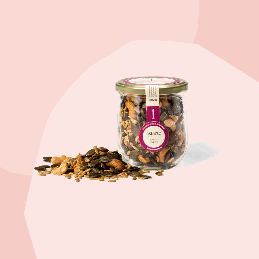 Astarte Nussmanufaktur Nussmischung Cashewkerne Kürbiskerne mit Sumach Zwiebel
