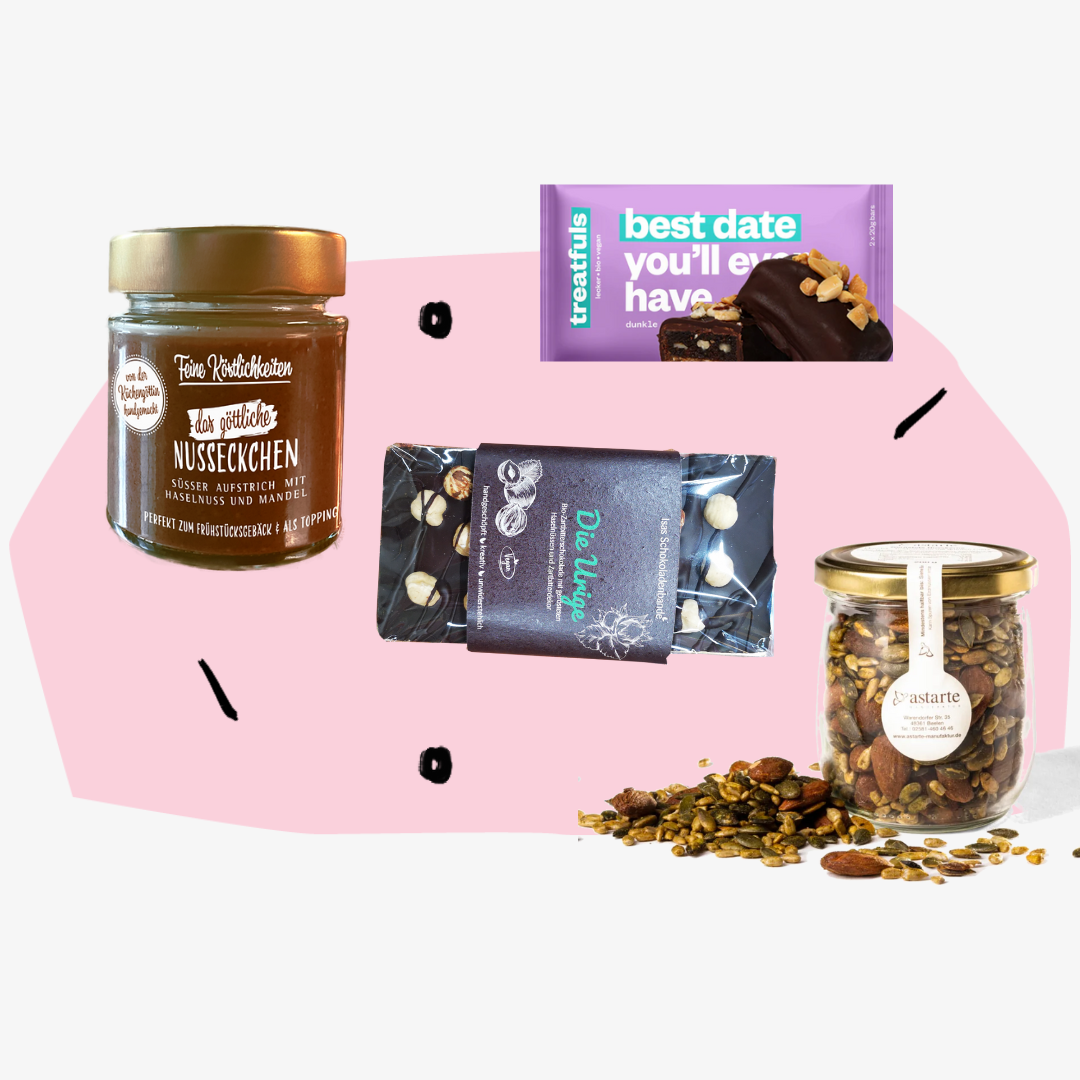 Geschenkbox Frauen supporten Frauen Nüsse Feinkost Online Shop Köln Geschenkeladen Feinkostladen Feinkostgeschäft Geschenke handgemacht Delikatessen