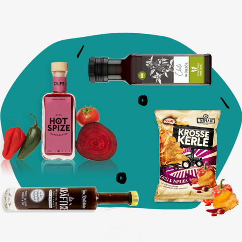 Geschenkbox Grillen Geschenkset Chili Geschenke Hot and Spicy Feinkost Delikatessen Manufakturen Spezialitäten Köln Online Shop Gourmet Feinkostladen