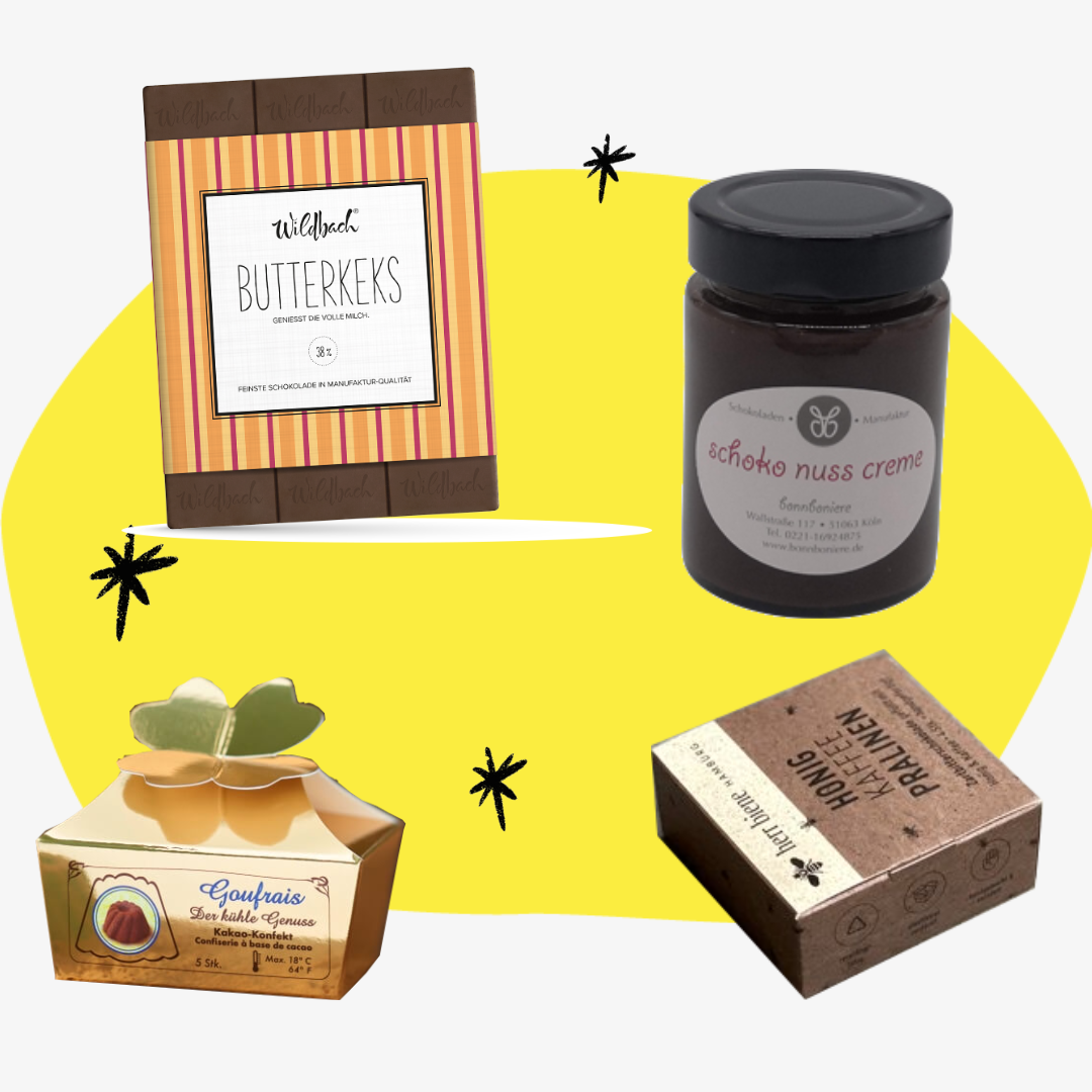 Geschenkbox Naschkatze Geschenkset Geschenke Süßigkeiten Schokolade Feinkost Online Shop Feinkostladen Köln Delikatessen Spezialitäten Feinkostgeschäft Concept Store