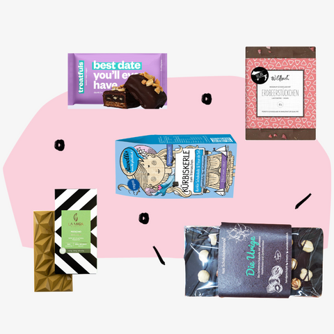 Geschenkbox Naschkatze Geschenkset Geschenke Süßigkeiten Schokolade Feinkost Online Shop Feinkostladen Köln Delikatessen Feinkostgeschäft Feinkostladen Spezialitäten vegan Concept Store