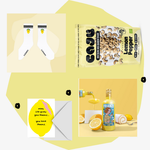 Geschenkbox Zitrone mit Alkohol Geschenke Feinkost Feinkostladen Köln Online Shop Gourmet Foodies Concept Store Delikatessen Spezialitäten Sommer