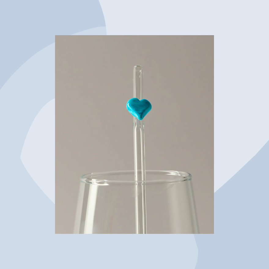 Glas Murano Glamuran Strohhalm Trinkhalm Herz blau Muttertag Feinkost Online Shop Feinkostladen Geschenke  Geschenkeladen Köln Foodies Gourmets