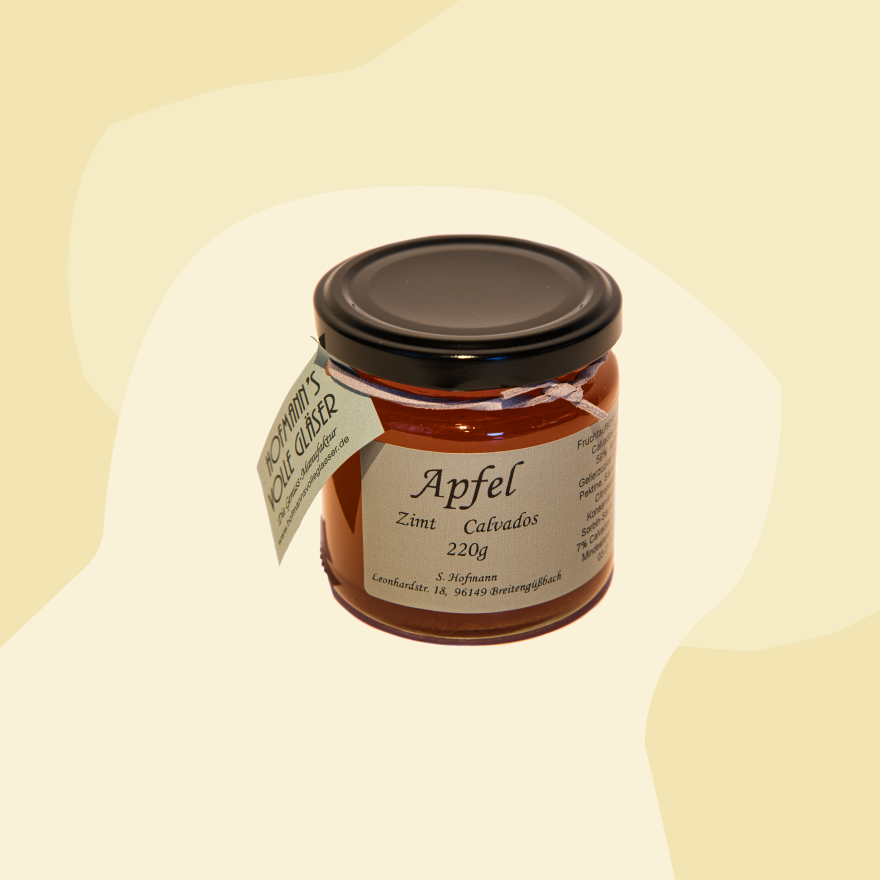Hoffmanns volle Gläser Fruchtaufstrich Apfel Zimt Calvados Feinkost Online Shop Delikatessen Spezialitäten Geschenke Feinkostladen Köln Gourmet Lebensmittel nachhaltig