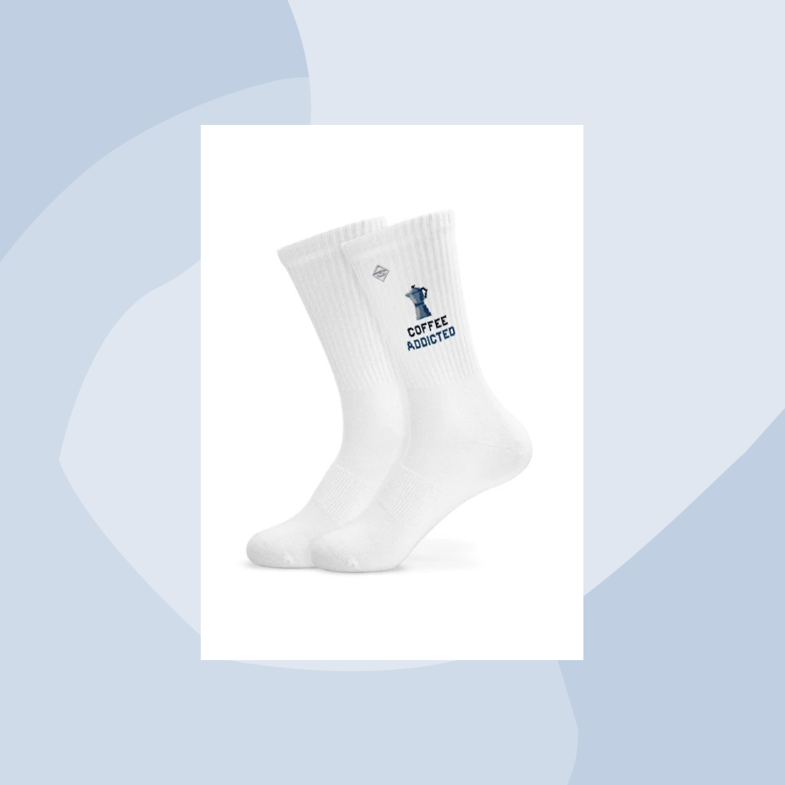 Tennissocken mit Aufdruck: Coffee addicted J.Clay
