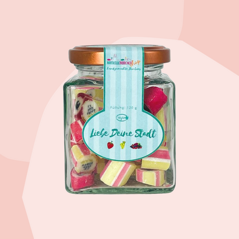 Kamellebuedchen Bonbons aus Köln Liebe Deine Stadt Feinkost Geschenke Online Shop Feinkostladen Delikatessen Spezialitäten Glas