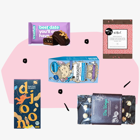 Geschenkbox Naschkatze Geschenkset Geschenke Süßigkeiten Schokolade Feinkost Online Shop Feinkostladen Köln Delikatessen Feinkostgeschäft Feinkostladen Spezialitäten vegan Concept Store