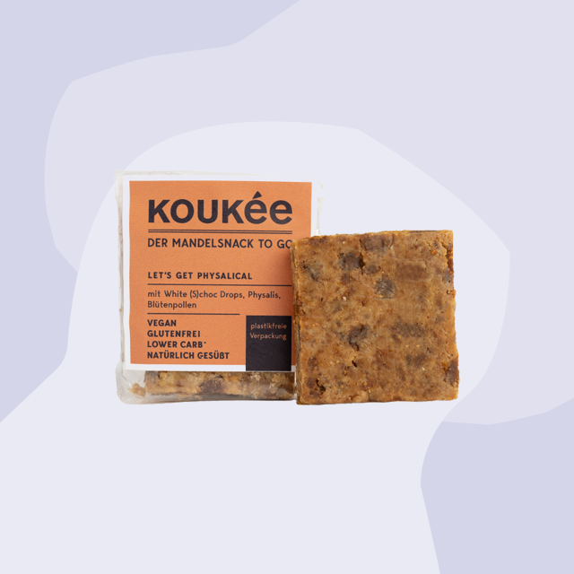 Koukee Lets get physalical Mandelsnack mit Physalis vegan Feinkost Online Shop Delikatessen Feinkostladen Köln Geschenke nachhaltig Spezialitäten Lebensmittel