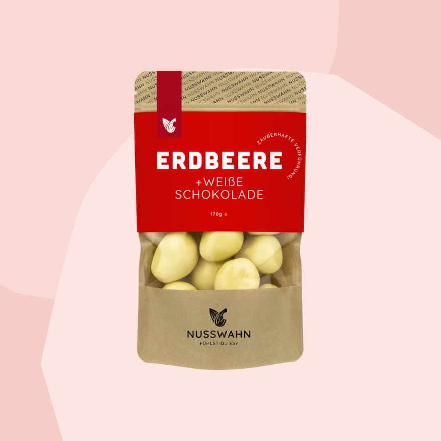 Erdbeeren in weißer Schokolade Nusswahn