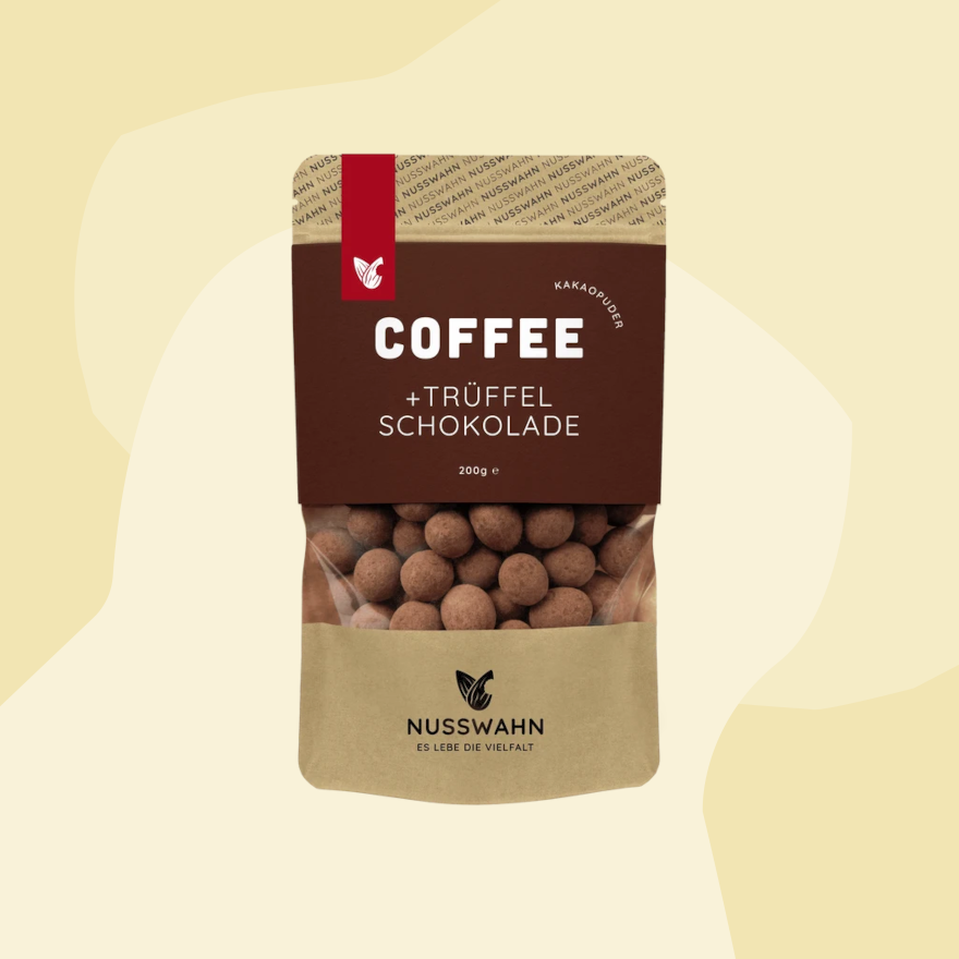 Kaffeebohnen umhüllt von Trüffelschokolade Nusswahn
