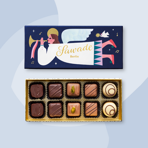 Sawade Berlin Pralinen Engel Geschenke Feinkost Online Shop Delikatessen Spezialitäten Köln Feinkostladen Weihnachten Foodies 5 Sorten
