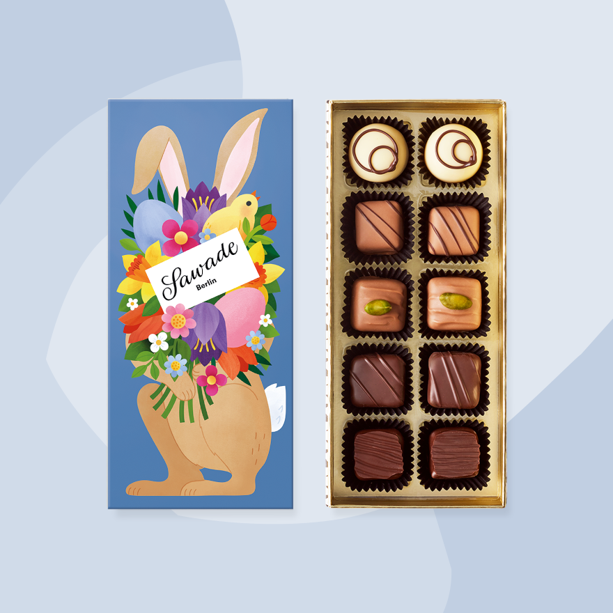 Sawade Pralinenschachtel »Osterhase« - gefüllt mit zehn alkoholfreien Pralinen