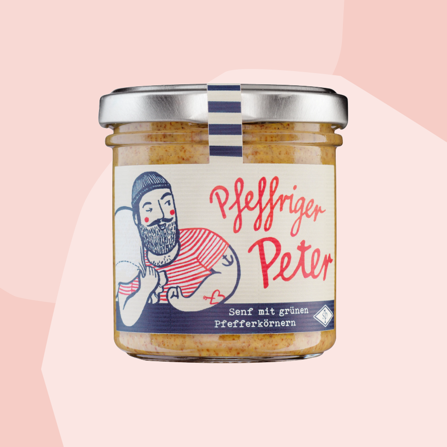 Senf Pauli Pfeffriger Peter Grüner Pfeffer Senf Hamburg Feinkost Online Shop Feinkostladen Köln Manufakturen Gourmet Lebensmittel nachhaltig Essen Geschenke Geschenkbox Chili scharf würzig