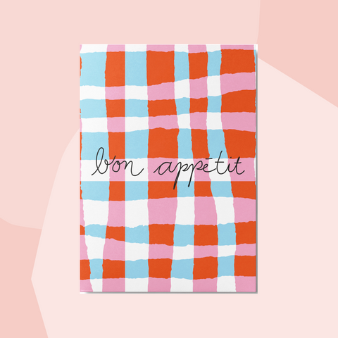 Unter Pinien Postkarte bon appetit Karomuster Concept Store Feinkostladen Feinkost Geschenke Geschenkeladen Köln Online Shop Foodies Gourmets