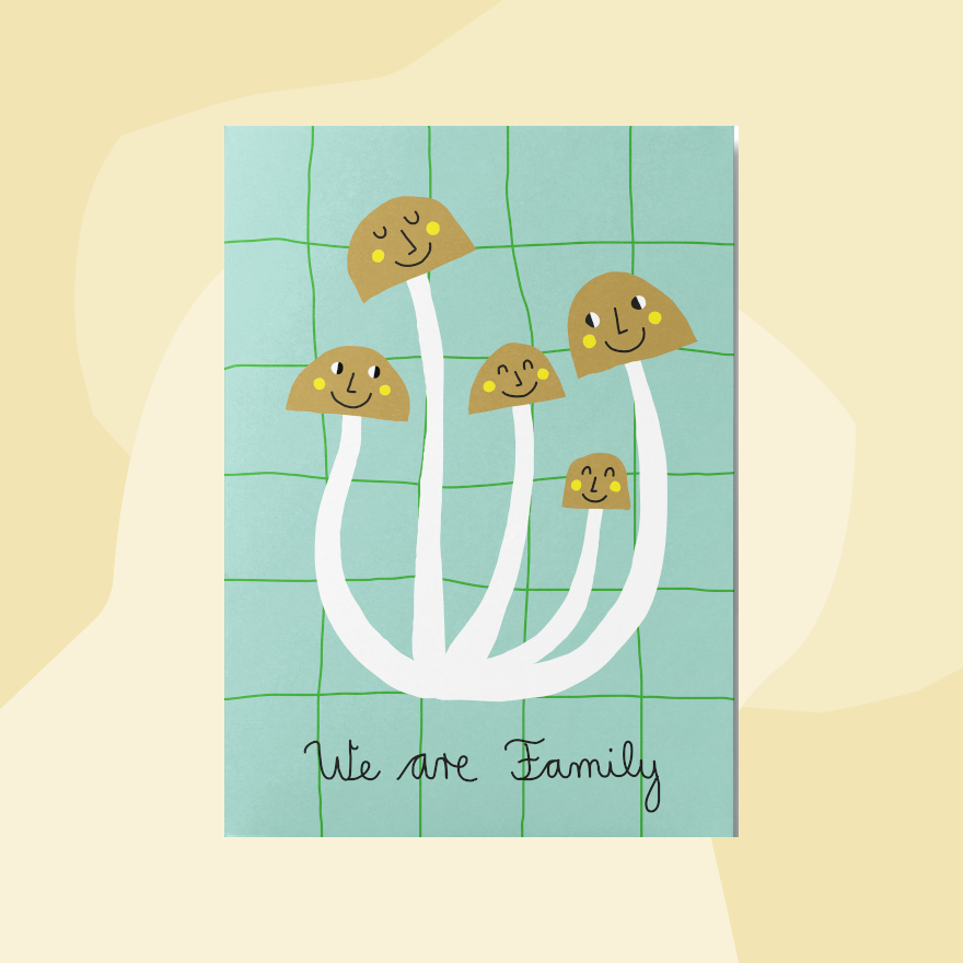 Unter Pinien Postkarte We are family Pilze Valentinstag Concept Store Feinkostladen Feinkost Geschenke Geschenkeladen Köln Online Shop Foodies Gourmets