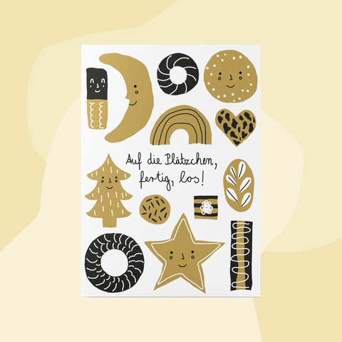 Unter Pinien Postkarte Weihnachten Advent Auf die Plätzchen fertig los Concept Store Feinkostladen Feinkost Geschenke Geschenkeladen Köln Online Shop Foodies Gourmets