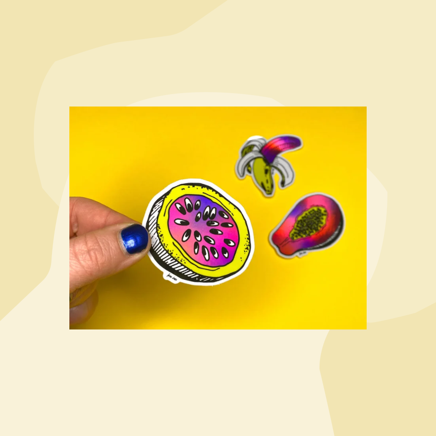 Frau Ines Glitzersticker Frucht Maracuja  Foodies Gourmet Geschenk Feinkost Feinkostladen Geschenkeladen Köln Online Shop