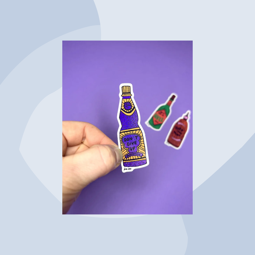 Frau Ines Sticker Glitzer Soße Don't give up Foodies Gourmet Geschenk Feinkost Feinkostladen Geschenkeladen Köln Online Shop
