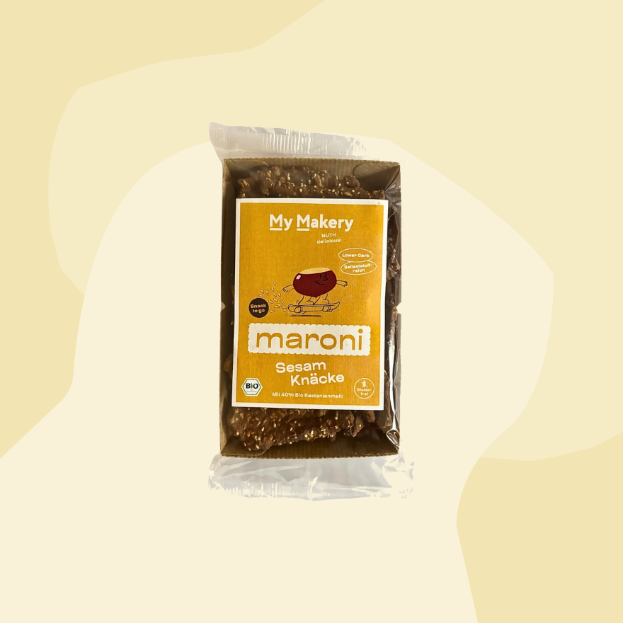 Glutenfreier Maroni Knäcke Snack: Sesam mymakery