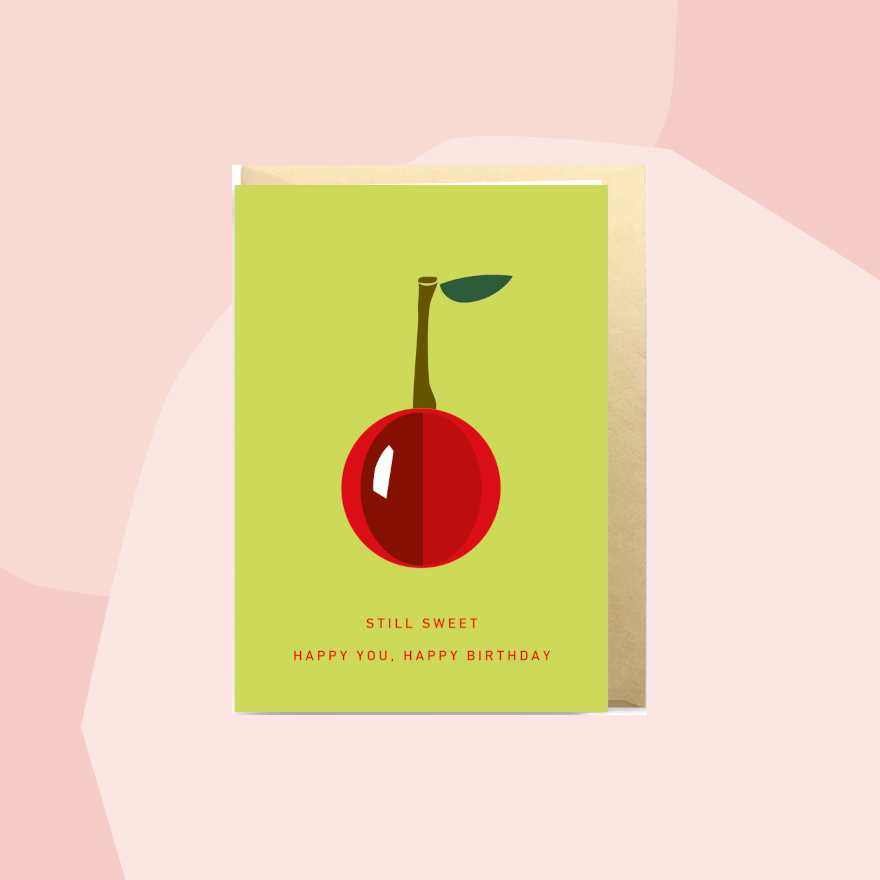 not the girl who misses much Postkarte Geburtstag Kirsche Sweet Birthday Foodies Geschenke Geschenkeladen Köln Feinkostladen Online Shop Gourmet