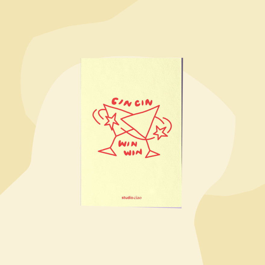 studio ciao Postkarte Prost Cin Cin Win Win Geschenke Geschenkeladen Köln Feinkostladen Online Shop Gourmets