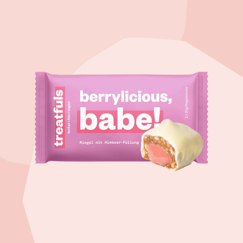 treatfuls Riegel Berrylicious Himbeer weiß Feinkost Online Shop Geschenke Köln Feinkostladen Geschenkeladen Delikatessen Spezialitäten Gourmet Foodies Genuss