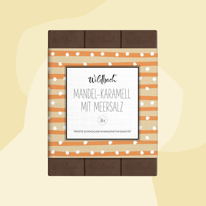 Wildbach Schokolade Vollmilchschokolade Mandel Karamell Meersalz Geschenke Feinkost Delikatessen Manufakturen Köln Onlineshop