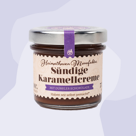 Sündige Karamellcreme mit dunkler Schokolade Heimathaven Manufaktur 75 g Feinkost Delikatessen Manufakturen Geschenke Köln Online