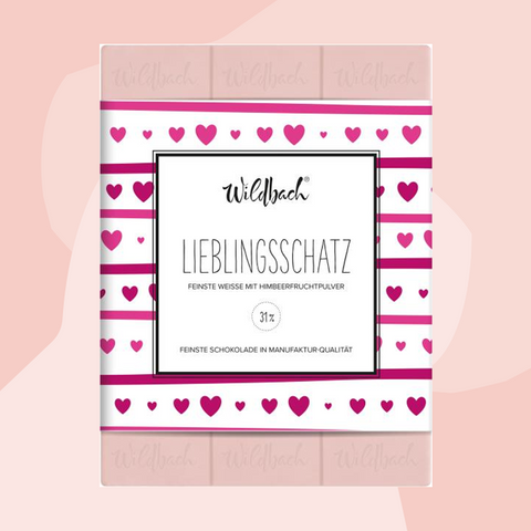 Wildbach Schokolade Lieblingsschatz Weiße Schokolade mit Himbeer-Vanille 70 g Valentinstag Geschenke Feinkost Delikatessen Manufakturen Köln Onlineshop