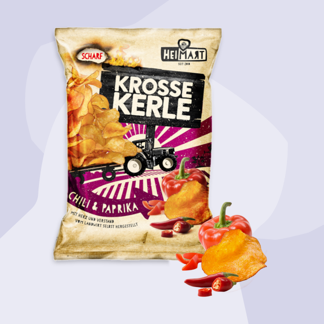 Kartoffelchips Chili & Paprika Krosse Kerle Heimart Feinkost Delikatessen Manufakturen Geschenke Köln Online Shop Geschenkbox Chili scharf würzig